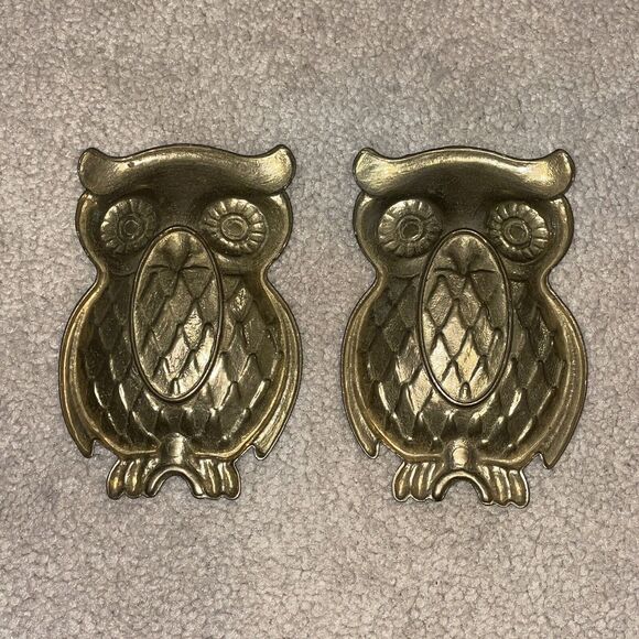 VINTAGE Pair Mid Century Modern Brass Owl Trinket Dish Spoon Rest Key Coins Ring - Picture 2 of 2
